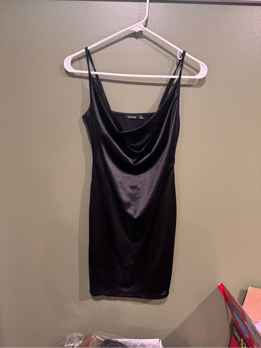 boohoo Black Satin Cowl Neck Mini Slip Dress